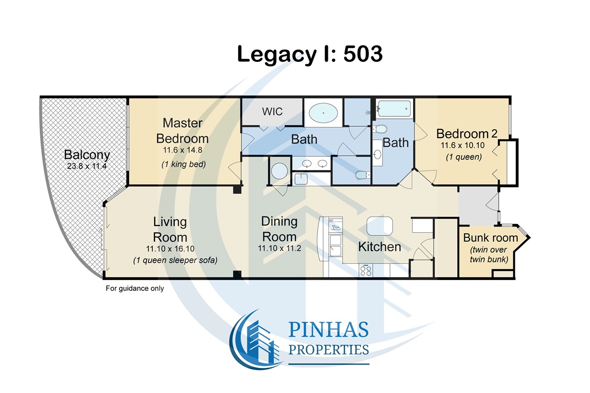 Unit 503 floor plan with beds.