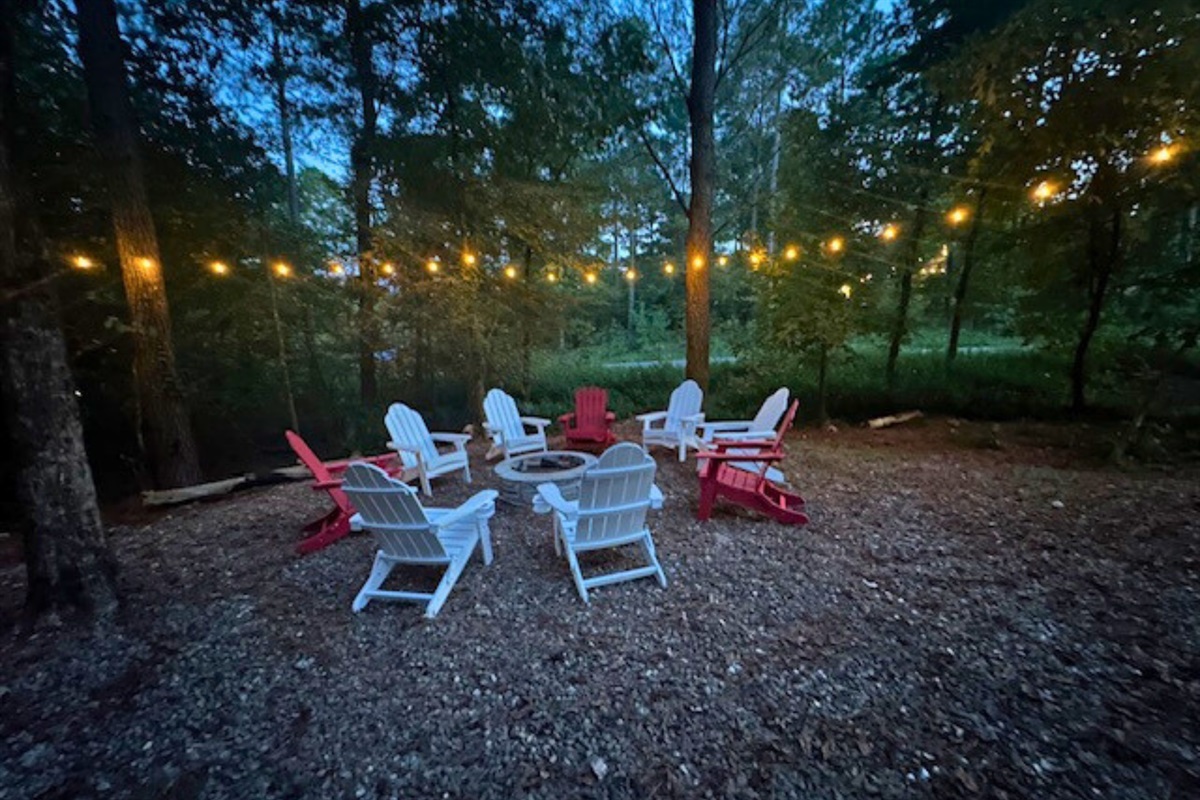 Share stories and s’mores at the fire pit beneath a canopy of twinkling lights.