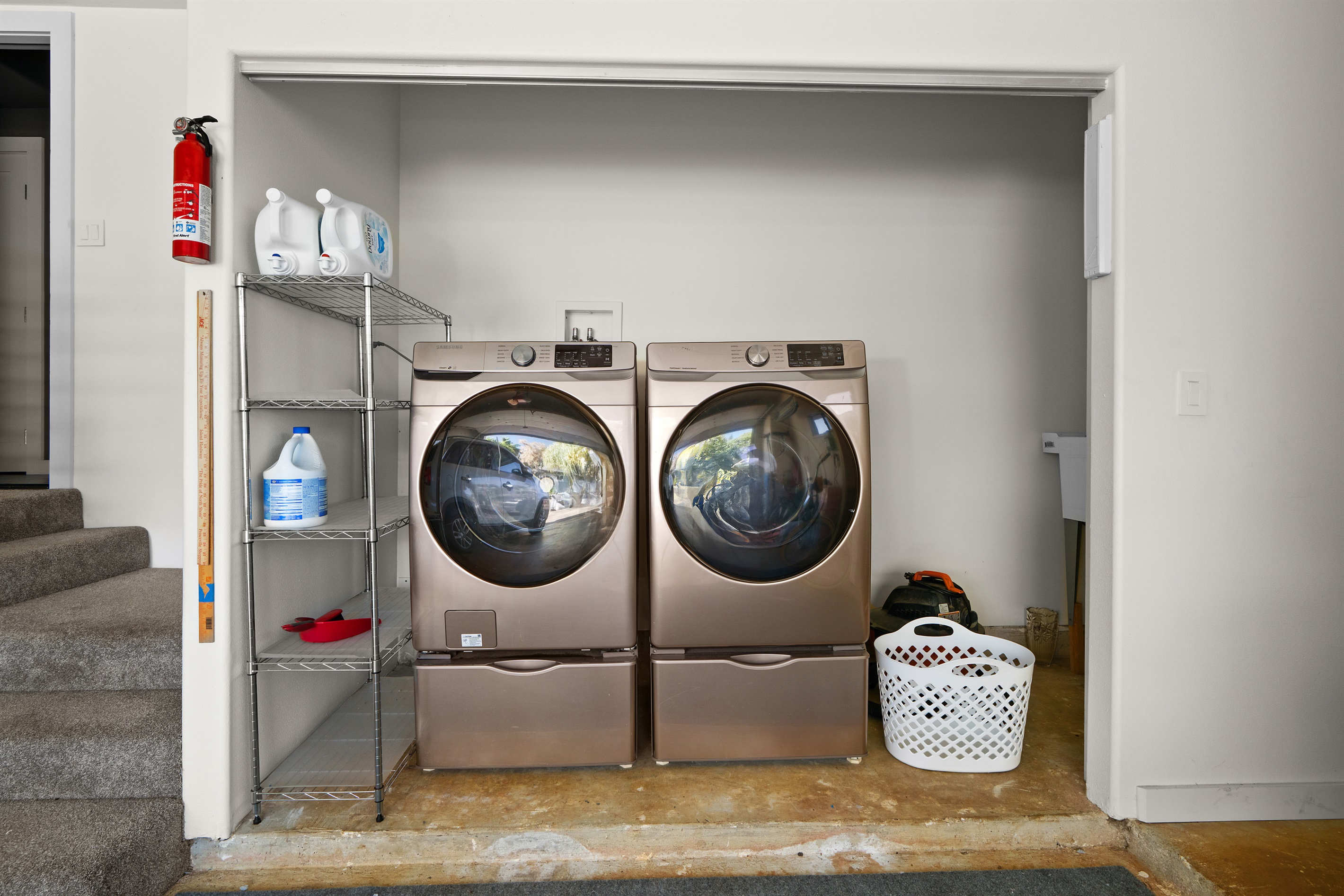 Laundry in front of garage