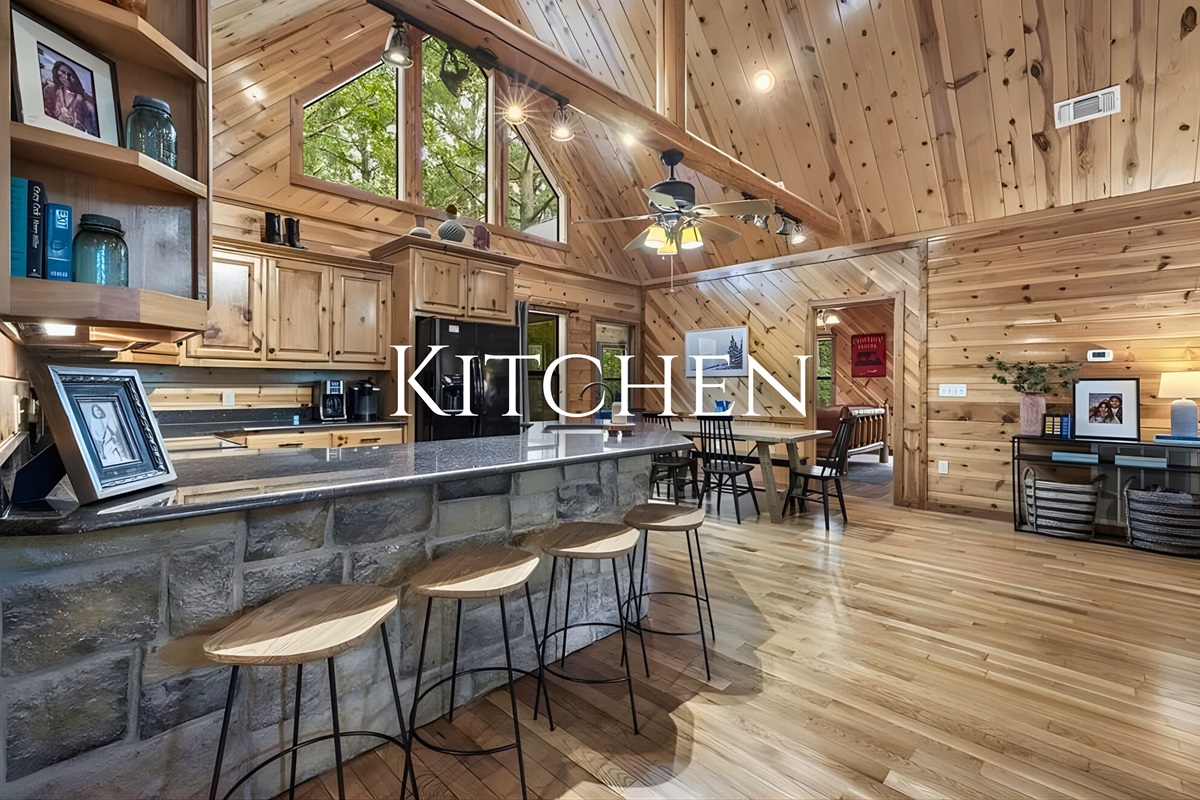 Cooking and conversation come together in this bright kitchen space.
