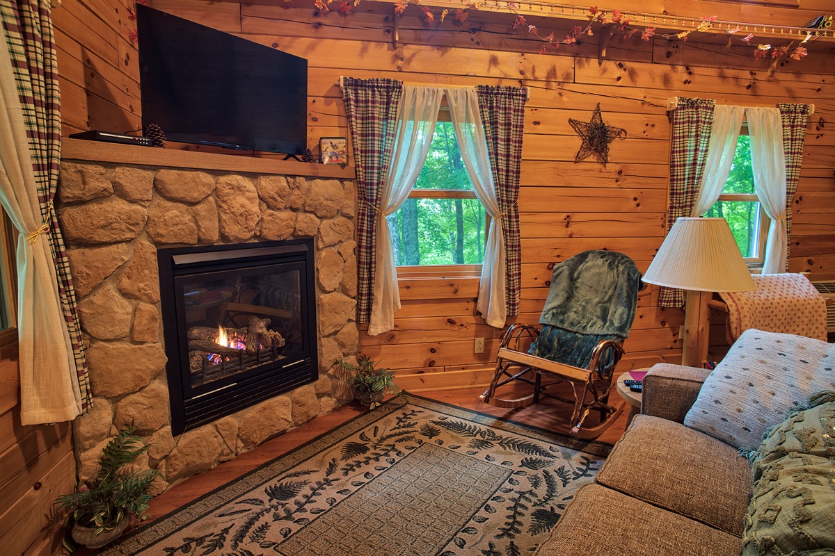 Cuddle up by our gas log fireplace and TV!