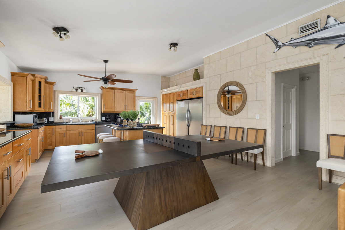 The dining room table transforms into a ping pong table!
