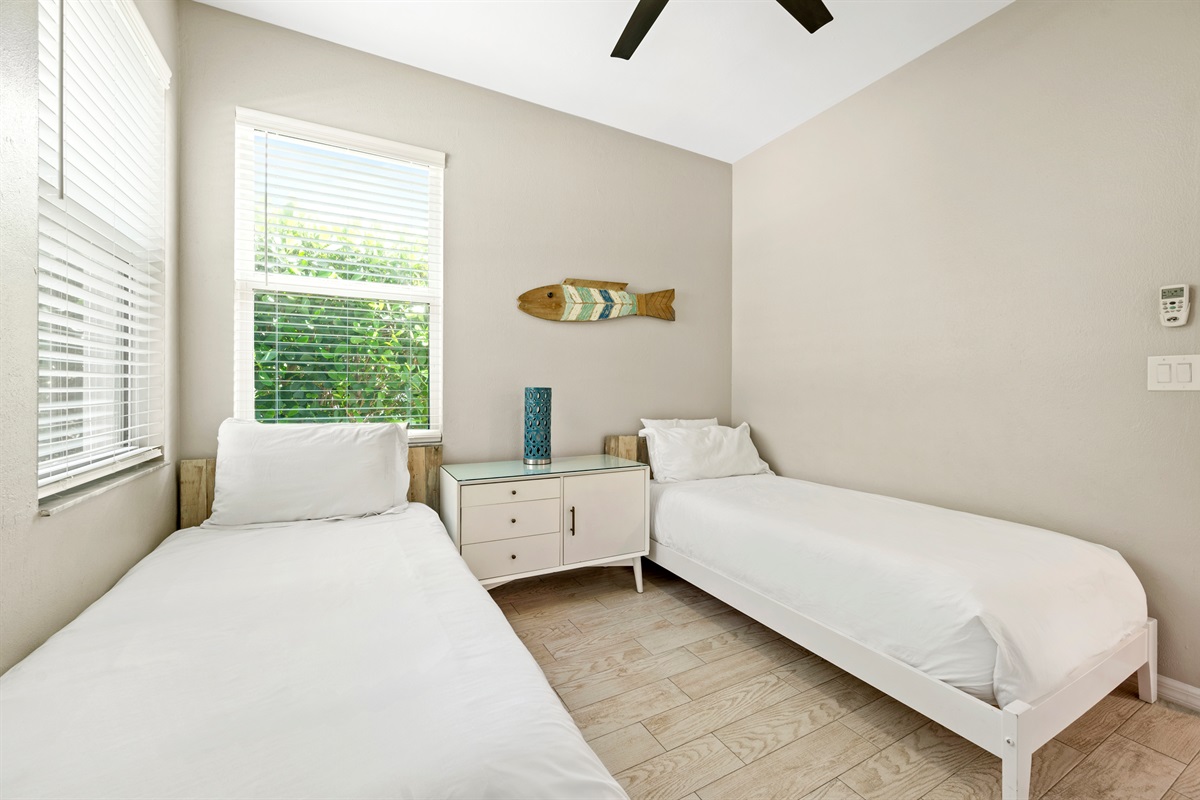 Twin bedroom has extra long (XL) beds are luxurious for adults and children