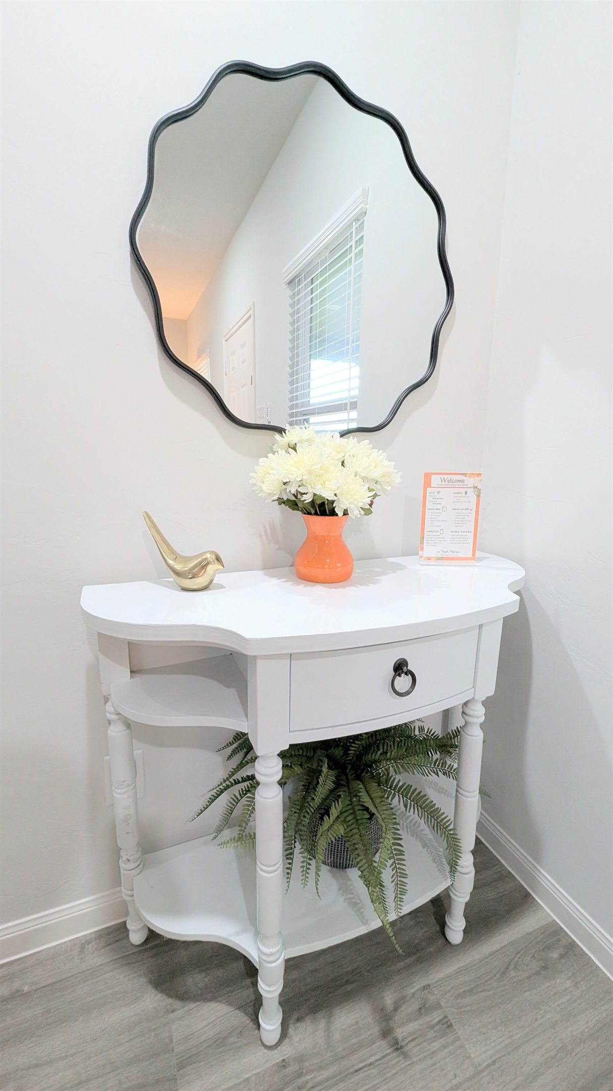 Drop your keys or check your look before heading out in this welcoming entry.