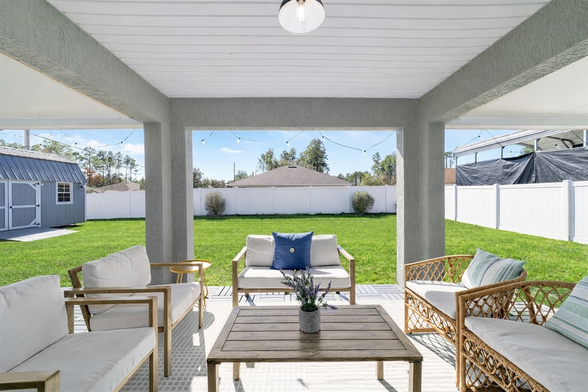 A cozy sitting area for relaxing. Please note: guests will not have access to the shed.