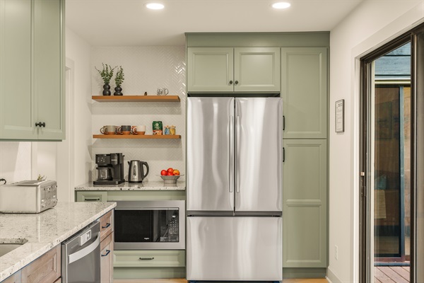 Full size refrigerator, pantry, microwave and coffee machine for your use during your stay. 