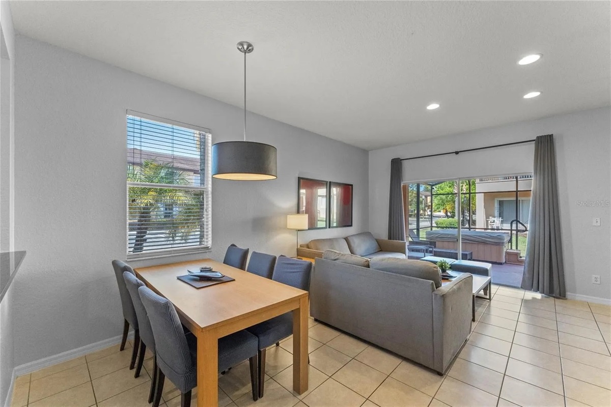Dining area overlooking living room
