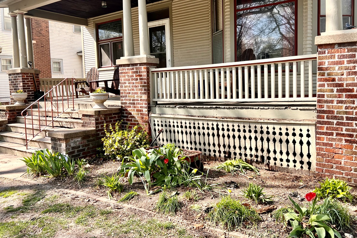 The large front porch is perfect for relaxing with a hot cup of coffee or a book.