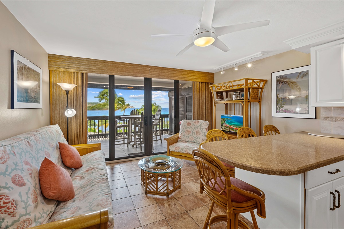 Open kitchen and living room layout
