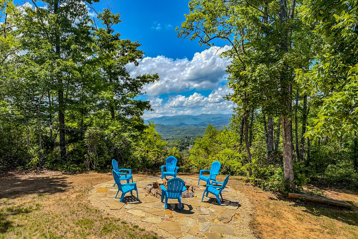 stunning fire-pit area overlooking The Great Smoky Mountains!
