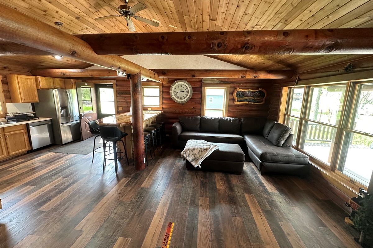 Living Room with Smart TV, Dart Board, Gas Fire Place. Overlooks the water