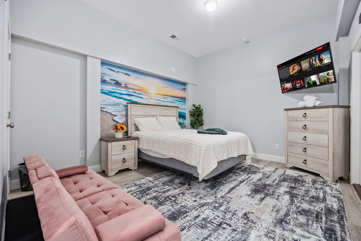 Downstairs detached Queen bedroom with attached bath