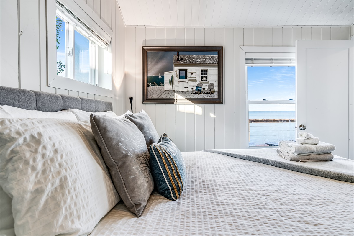 Wake up to the waves of Lake Erie just outside the bedroom window. "Hearing the sound of the waves is wonderful."- Heidi S, Aug 2024