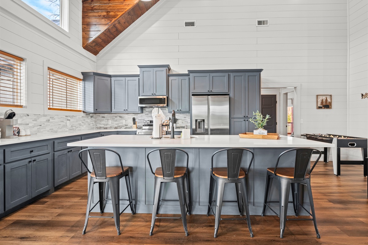 Meals feel extra special at this spacious kitchen island, with plenty of seating for everyone to eat, laugh, and linger a little longer.