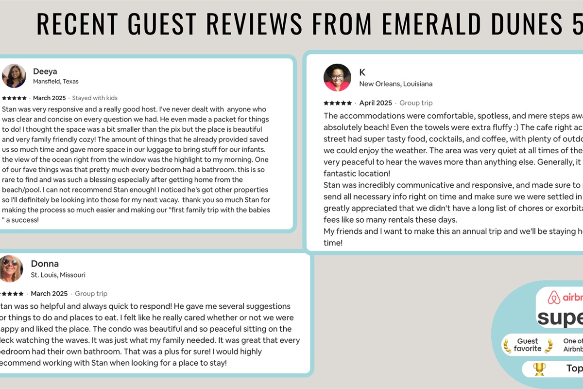 Recent reviews from happy guests show that you are in good hands!