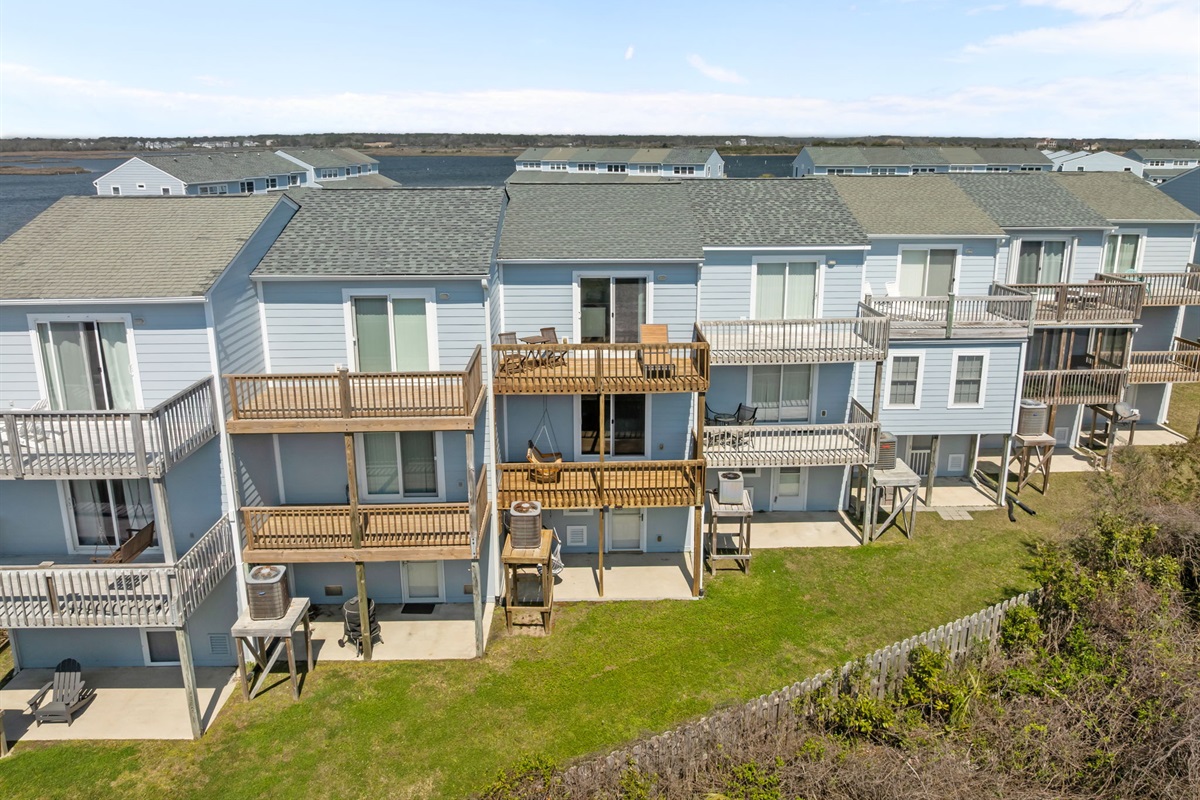 Back view of the townhomes and decks