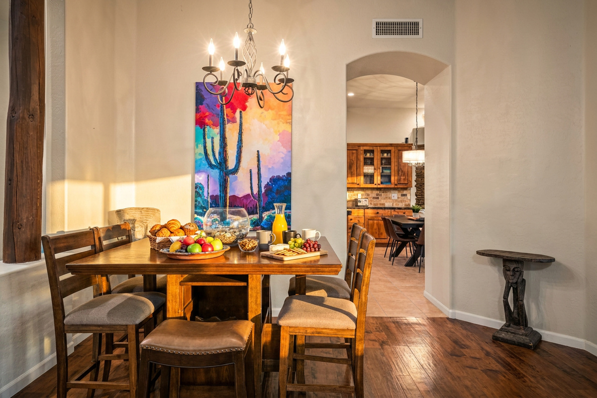 Additional dining to allow for 14 seated guests for meals. Also a great space to play some board games.
