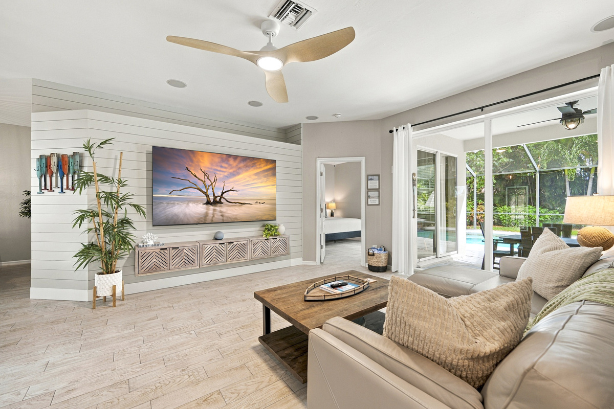 All-new furnishings, Italian sectional, and a 70" Samsung 4K TV for ultimate comfort
