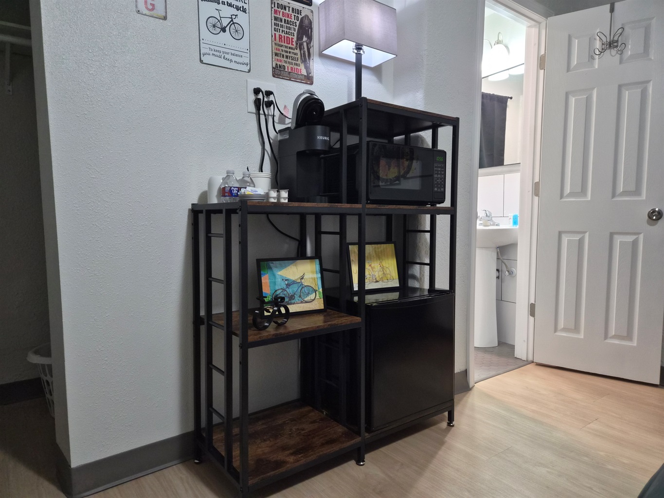 microwave, minifridge, coffee