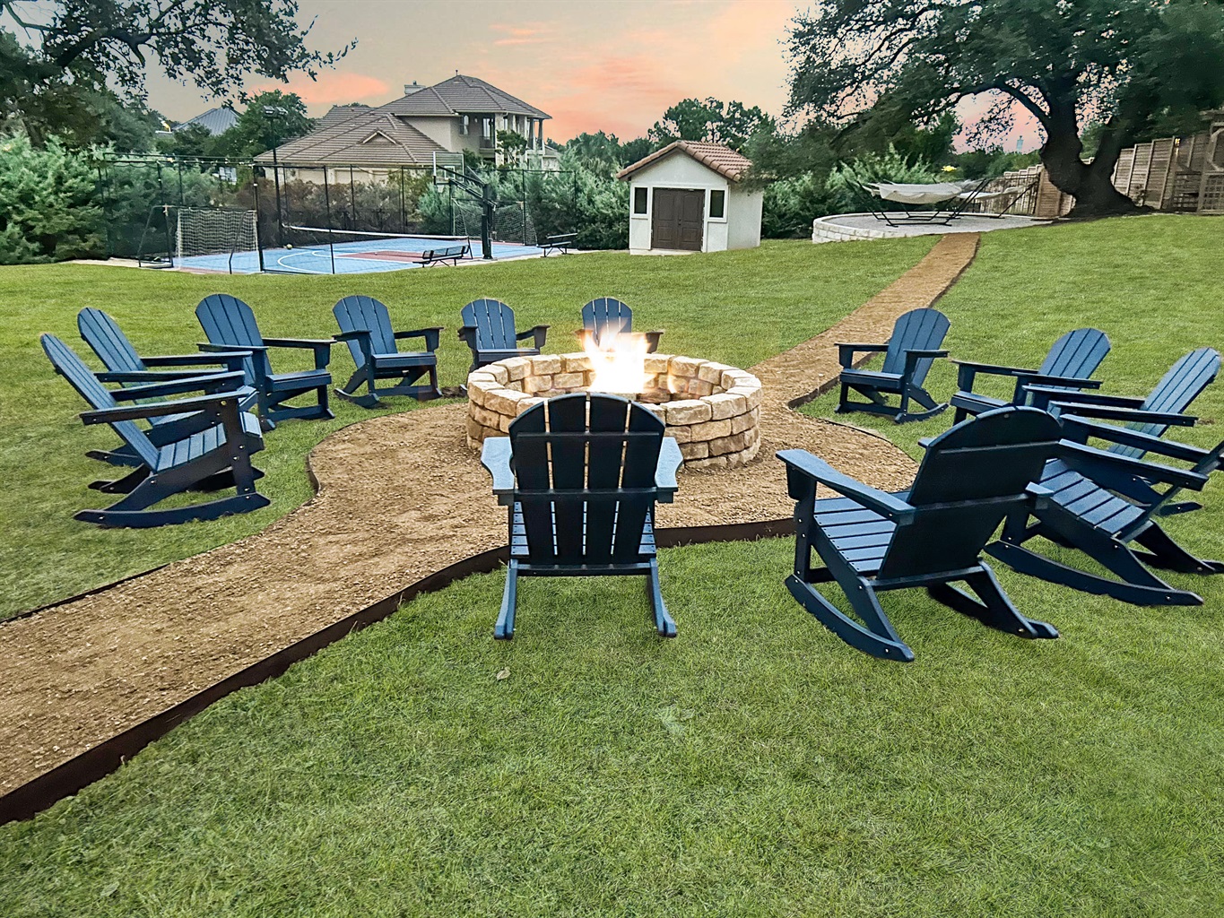 "S’mores and Stories Await" Bring your marshmallows and make memories by the fire! This inviting setup is ideal for cozy nights with loved ones.
