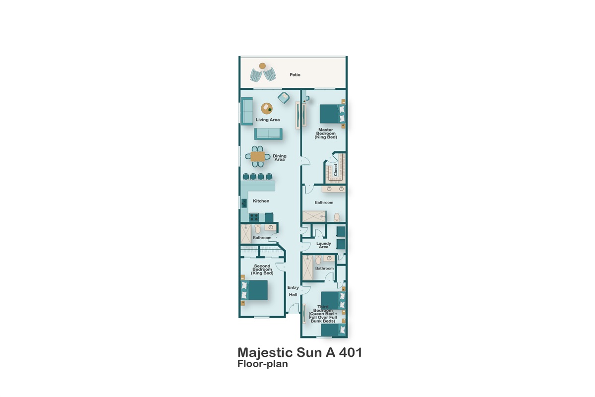 This spacious 4th Floor, Corner-Unit condo has HUGE views of the beach and Gulf of Mexico. 3 Bedrooms and 3 Bathrooms provides plenty of space for your whole group!