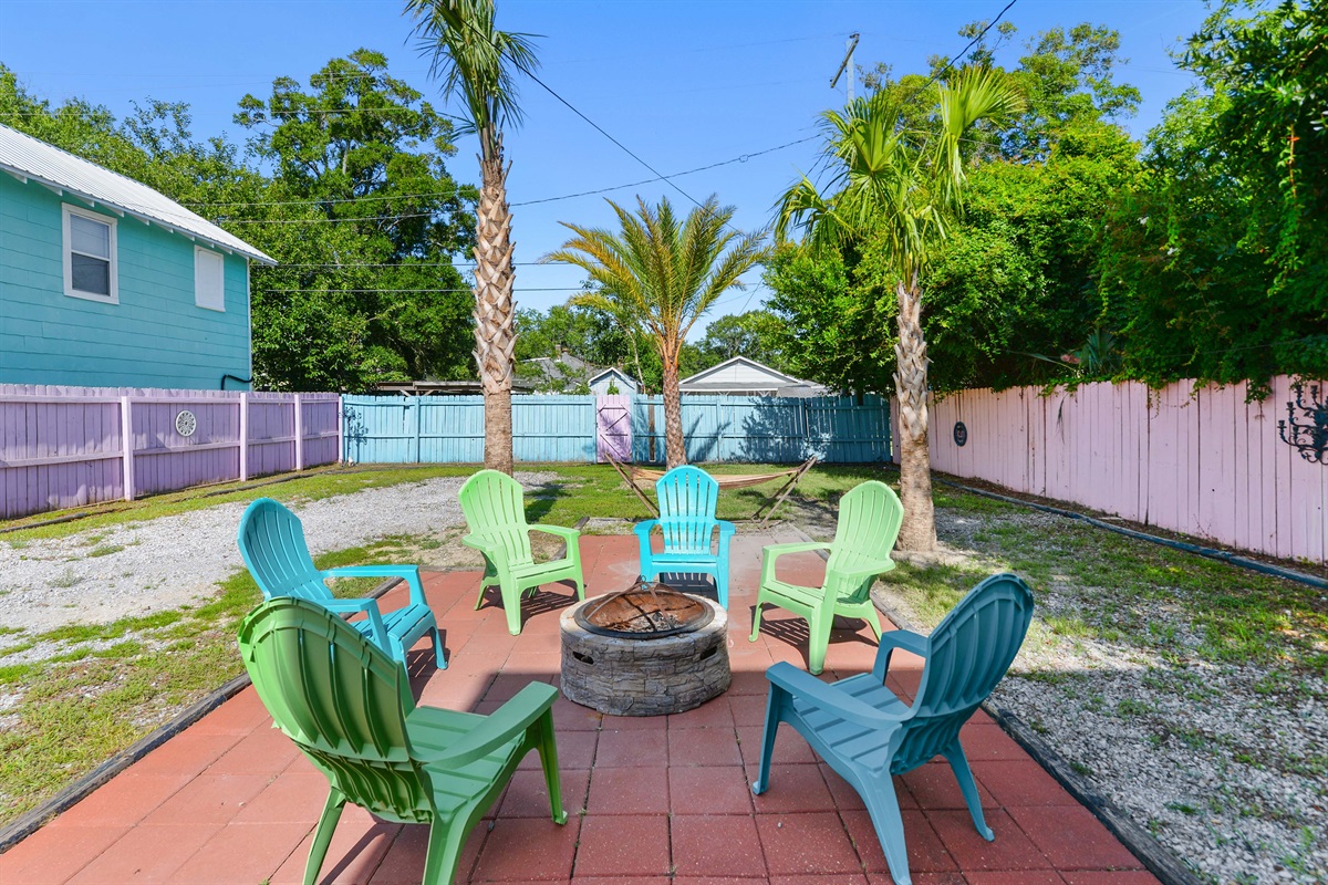 Backyard, firepit, seating. grill.