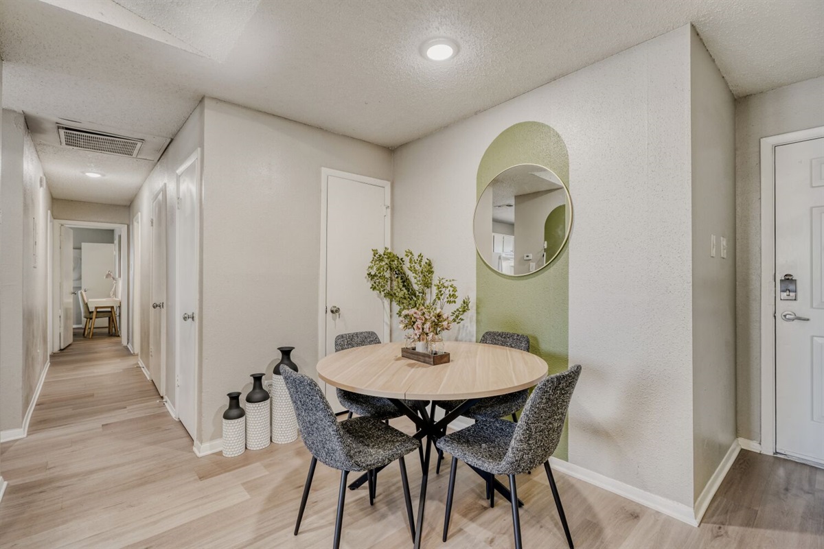 Stylish dining nook with modern decor.