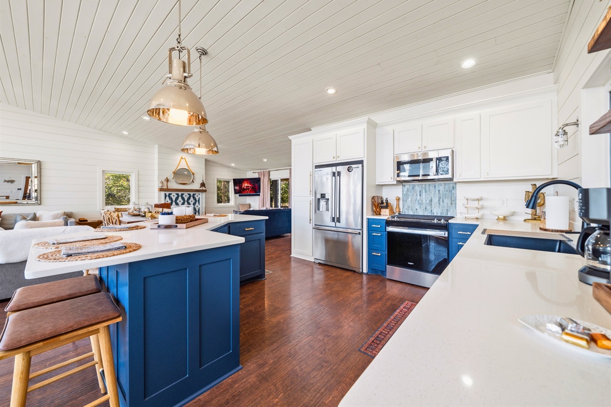 Appreciate the clean lines and modern touches of the kitchen, designed with both style and functionality in mind.