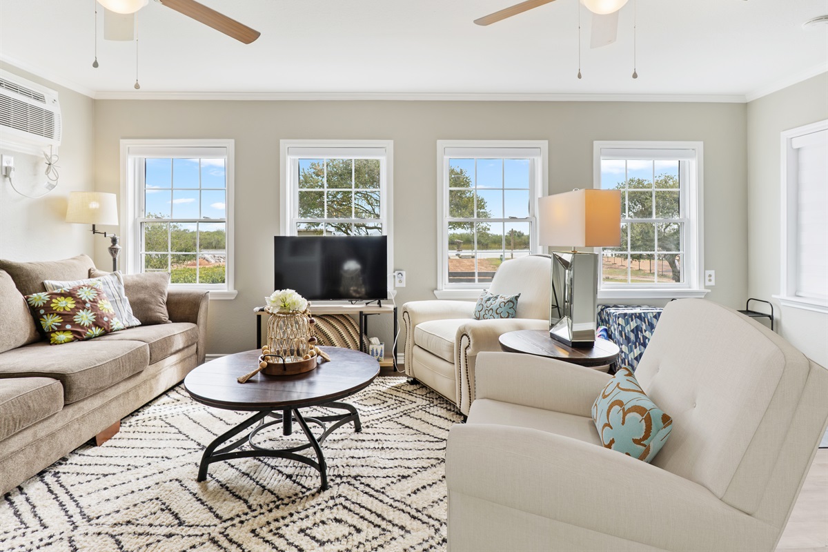 Living Room with creek views
