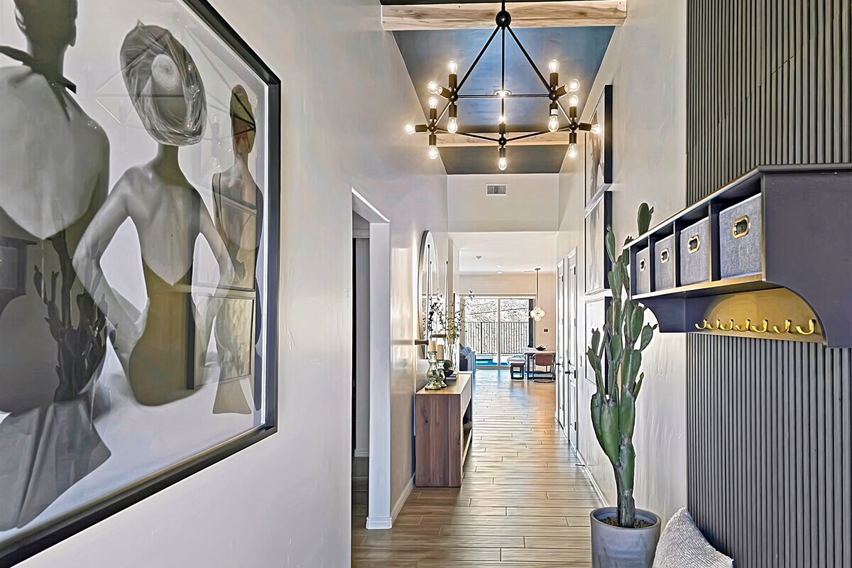 Dramatic 15-foot ceilings at entry.