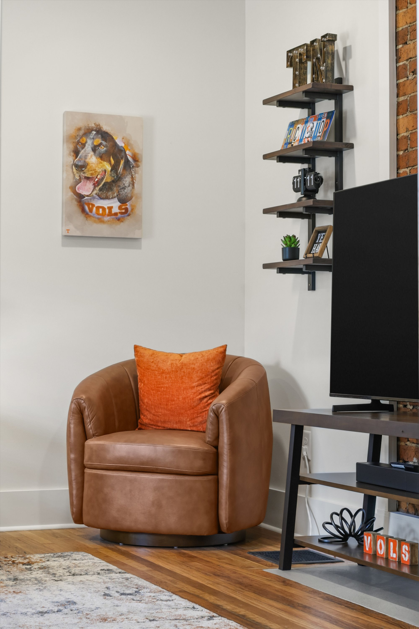Comfy leather swivel chair.