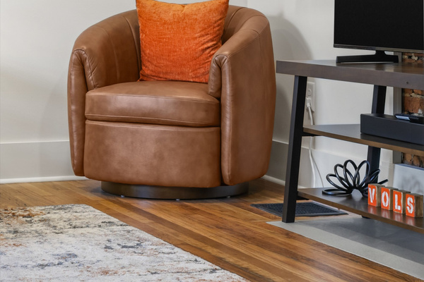 Comfy leather swivel chair.