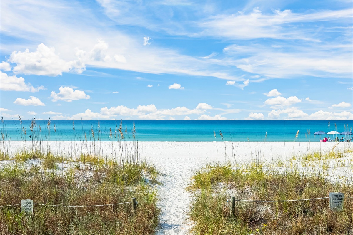 Wake up, walk out back, and you’re on the beach — the Gulf is your backyard here at Cast A Waves.