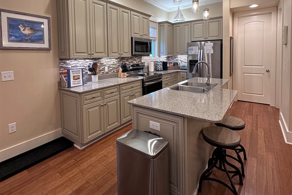 Our full-size kitchen is fully stocked and well organized for your convenience.  