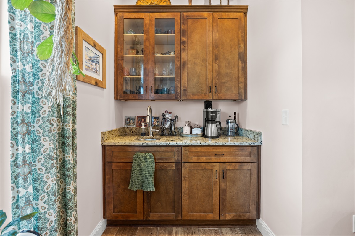 Charming coffee corner with coastal feel.  