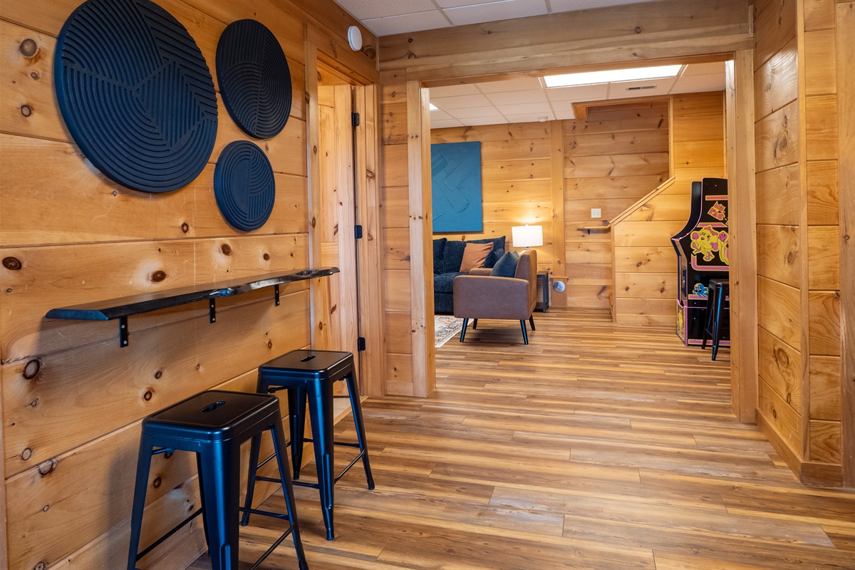 Spacious and inviting! The lower level offers multiple areas for your group to spread out and enjoy.
