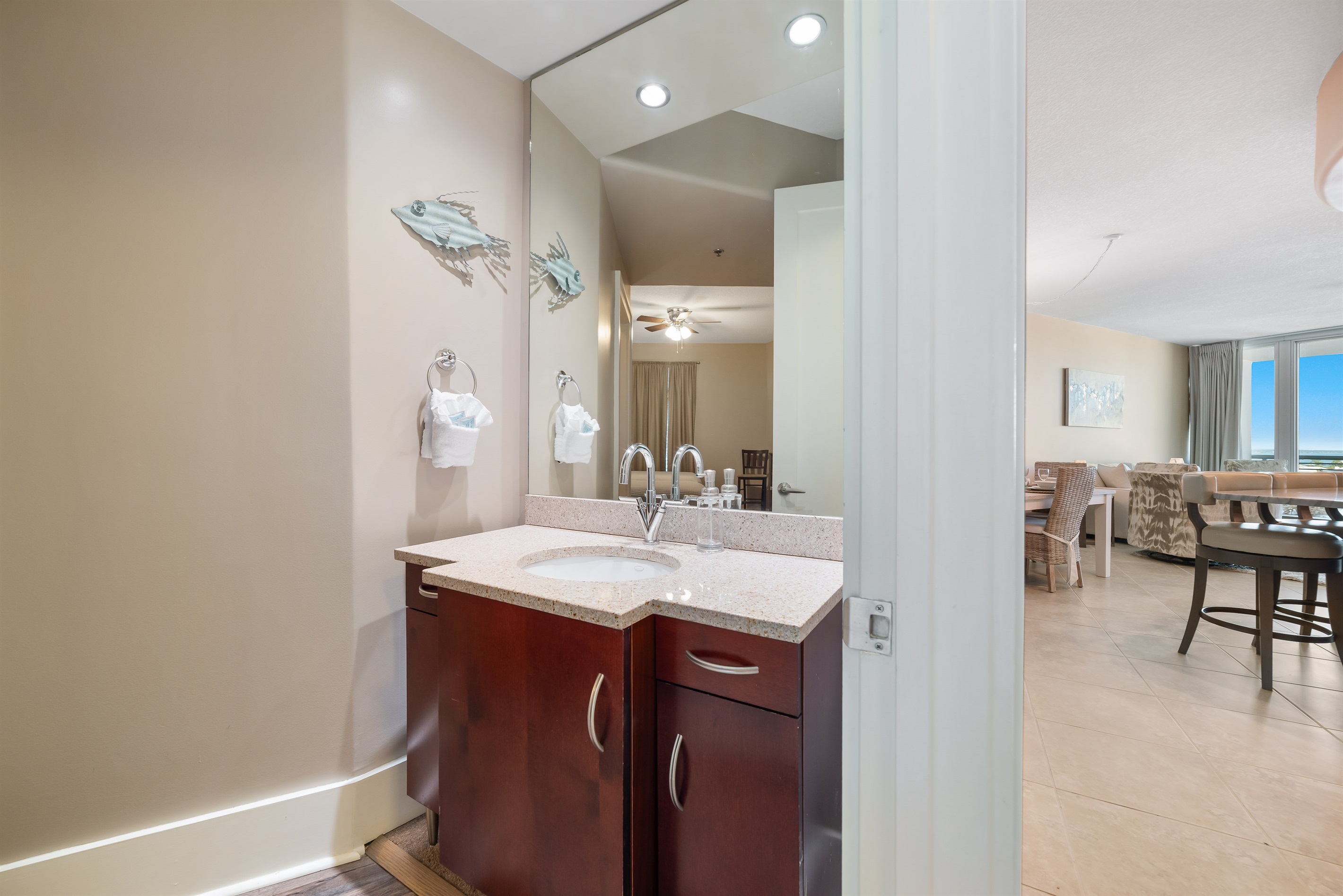 Enjoy the convenience of this well-appointed bathroom.  We provide fresh towels and essential toiletries for your comfort.