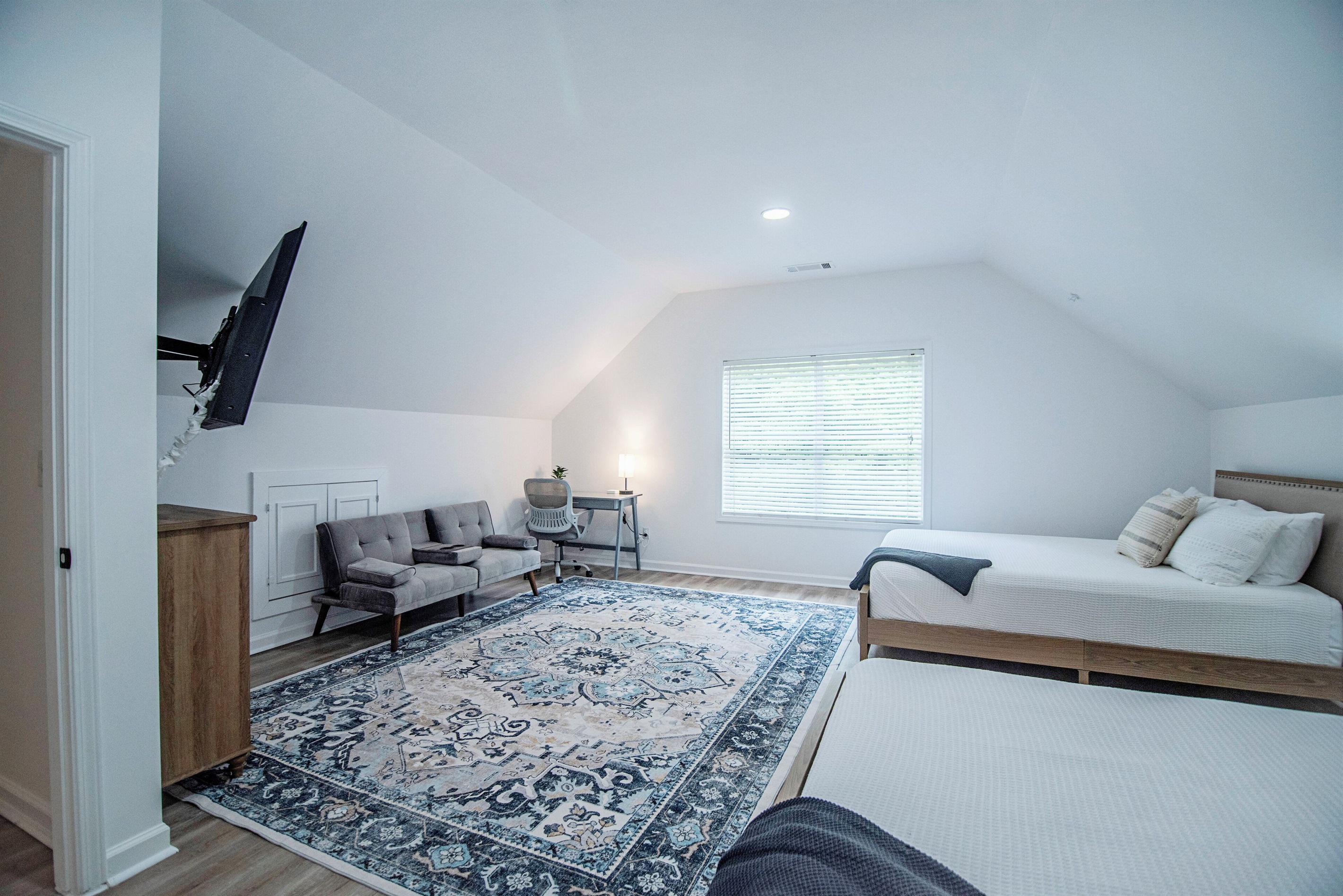Upstairs Bedroom with 2 Queen Beds and Work Space