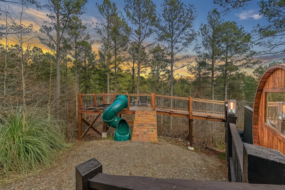 The slide and climbing wall keep the kids entertained while the adults relax.
