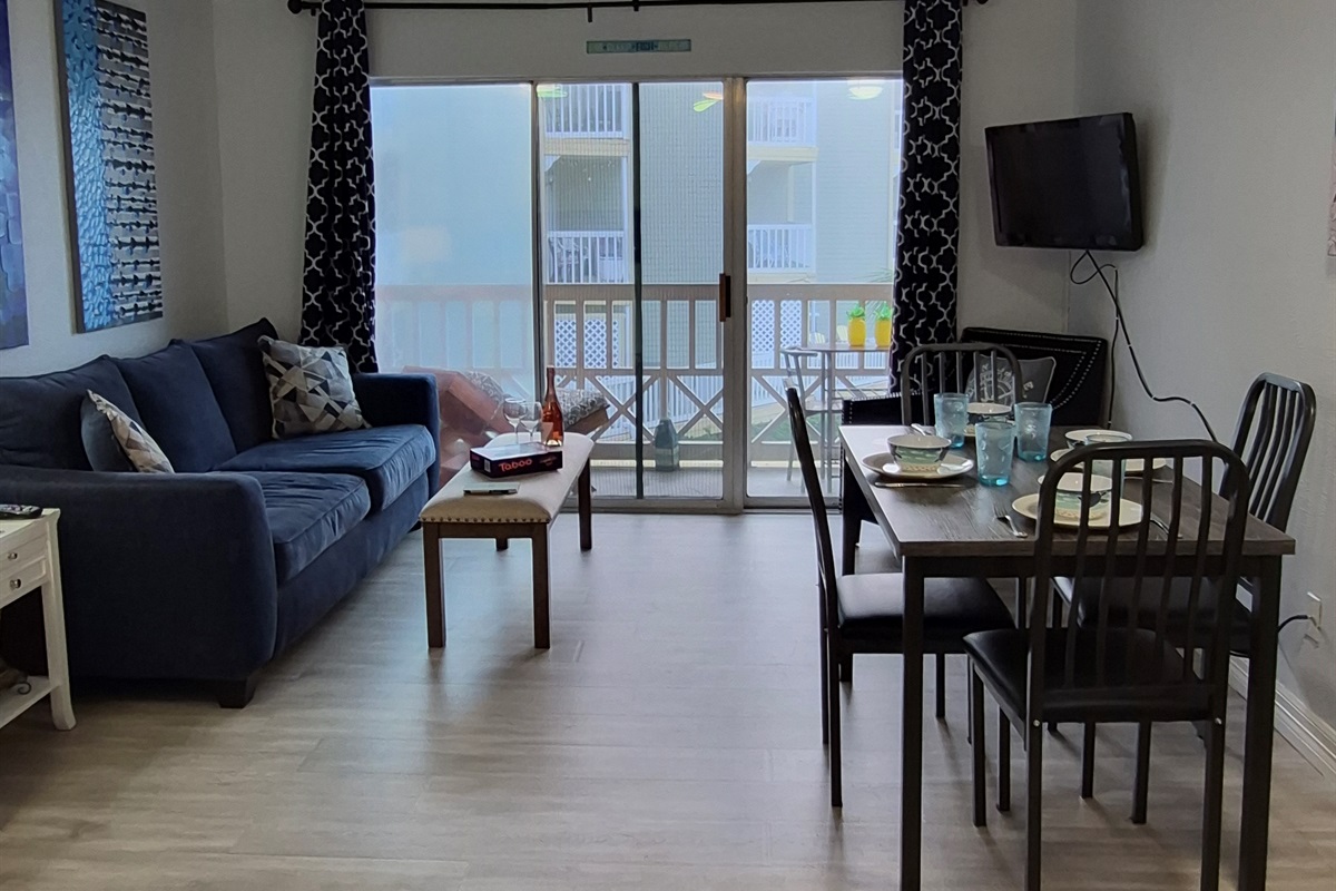 Living Dining areas are open to the balcony out to the private patio.