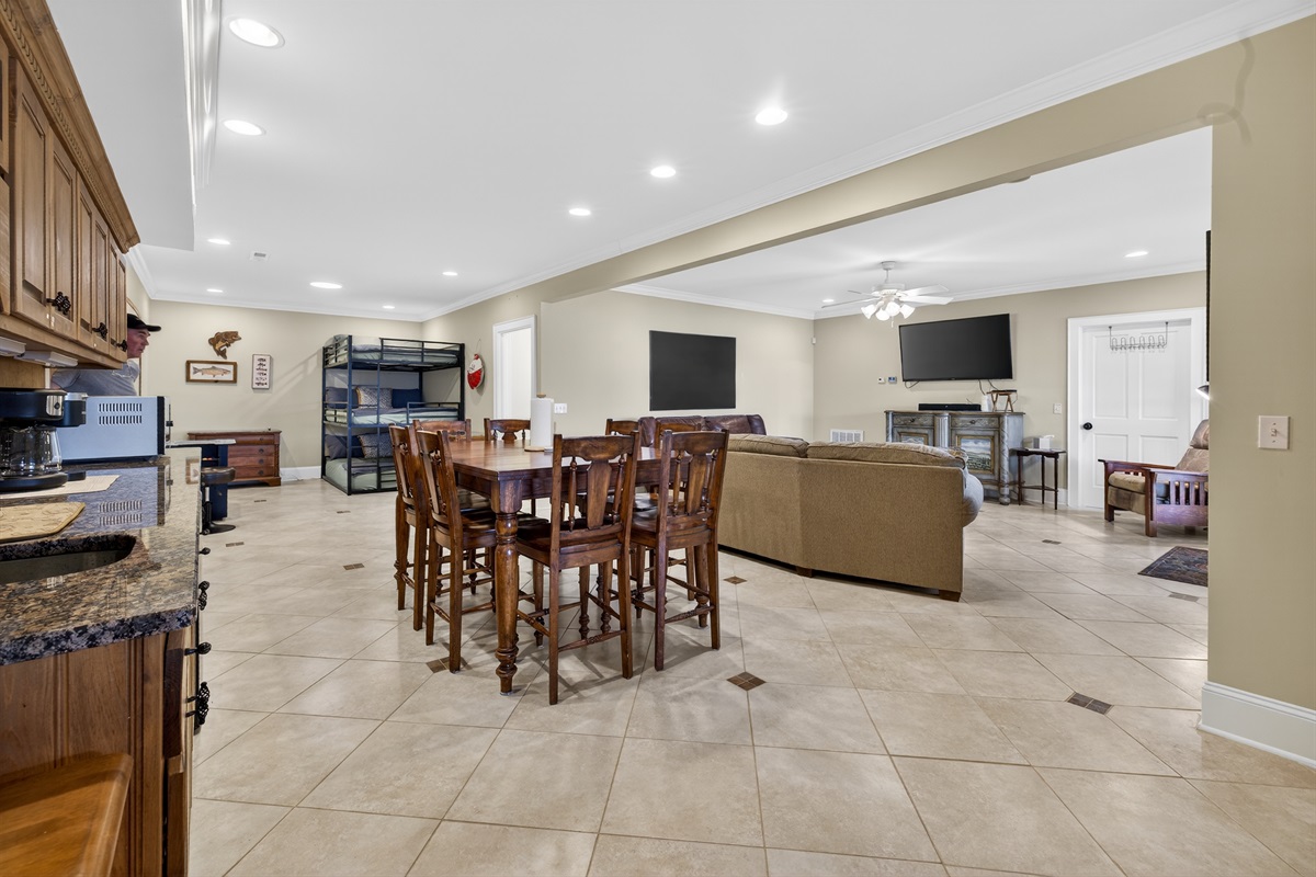 Down Stairs Game room and kitchen