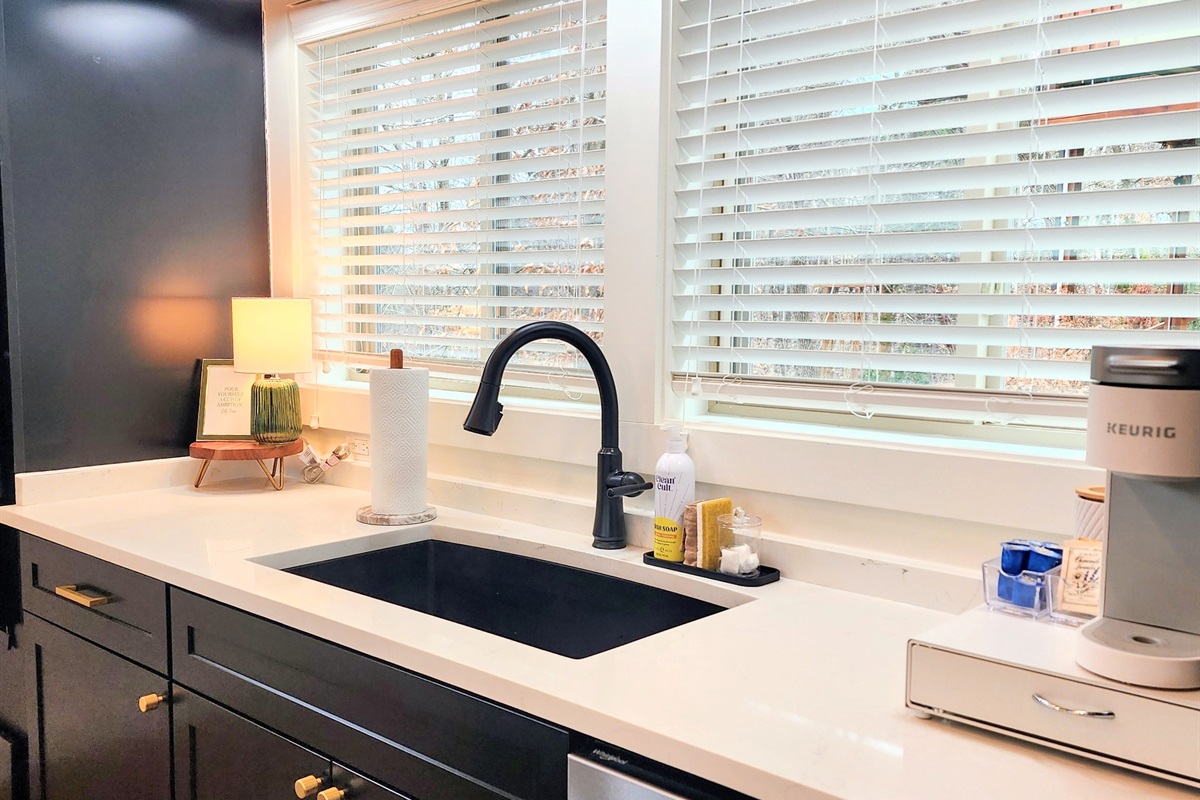 Grab yourself a cup of coffee when you wake up, enjoy the peaceful balcony out back, or get ready for your adventures!