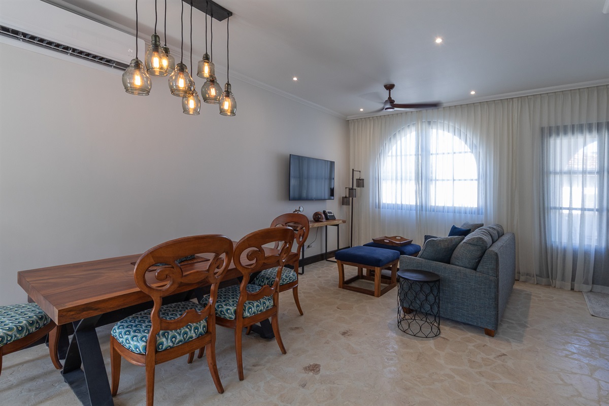 Open concept dining and living area located on the main level