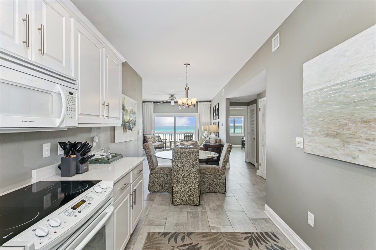 Open Concept, Kitchen, Dining, Living Room, that connects to your private balcony with a stunning gulf front view.