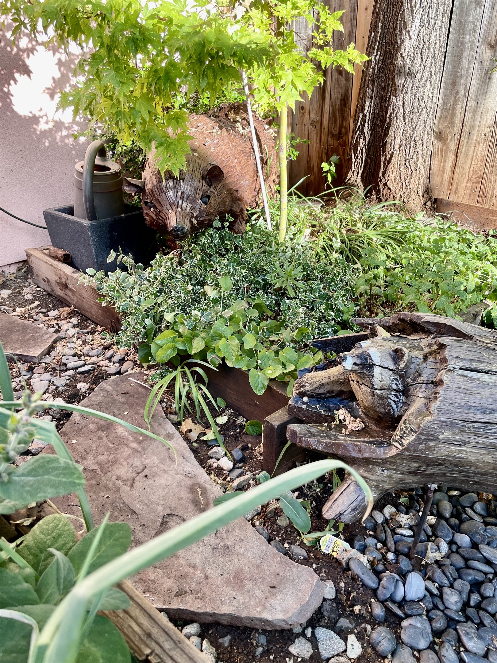 Whimsical garden with playful art surprises around every corner.