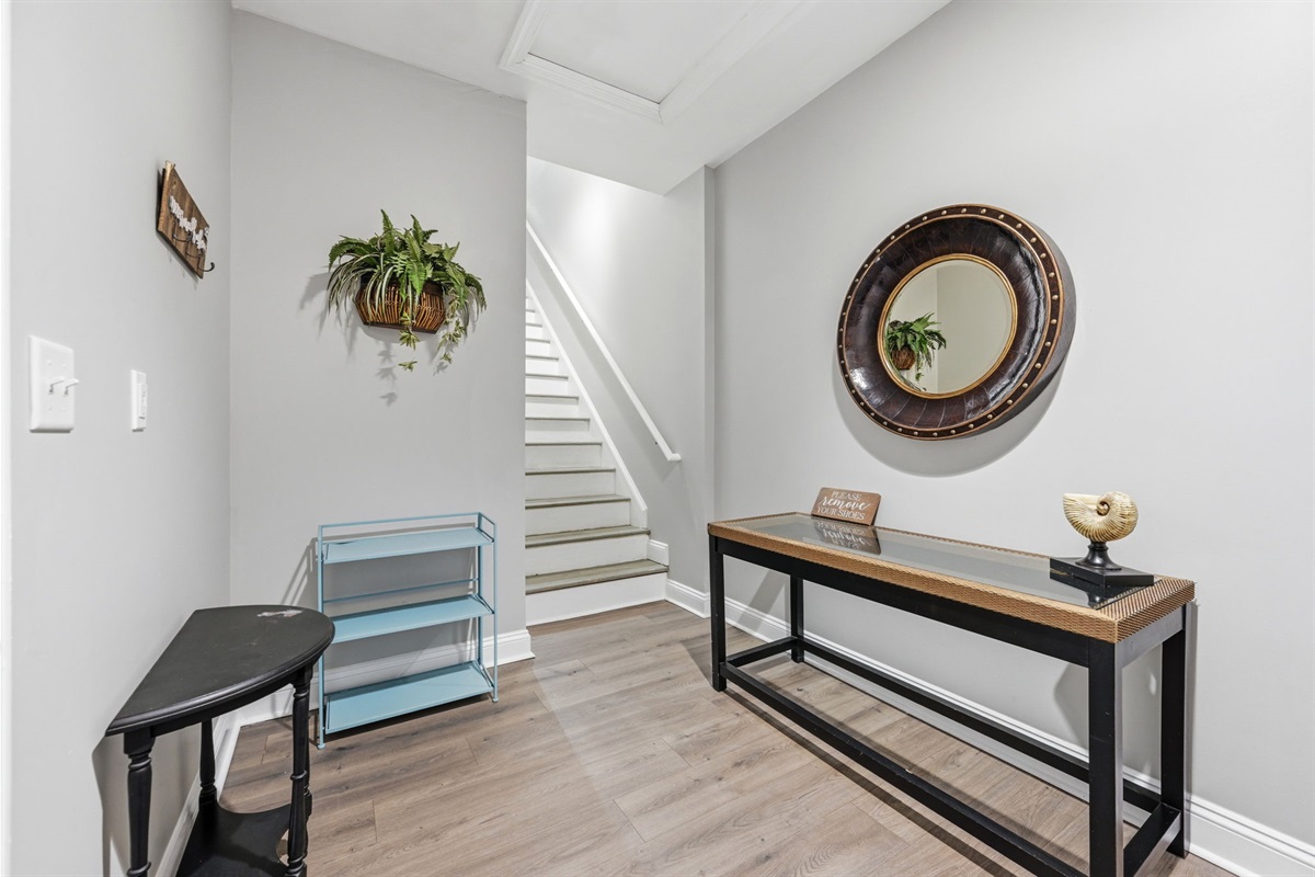 Welcoming entryway with space to drop bags and settle in
