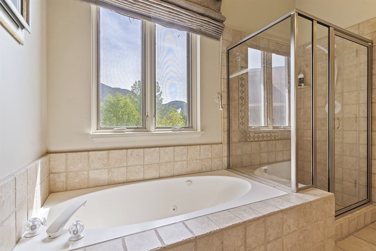Unwind with a soak in the tub after skiing or hiking