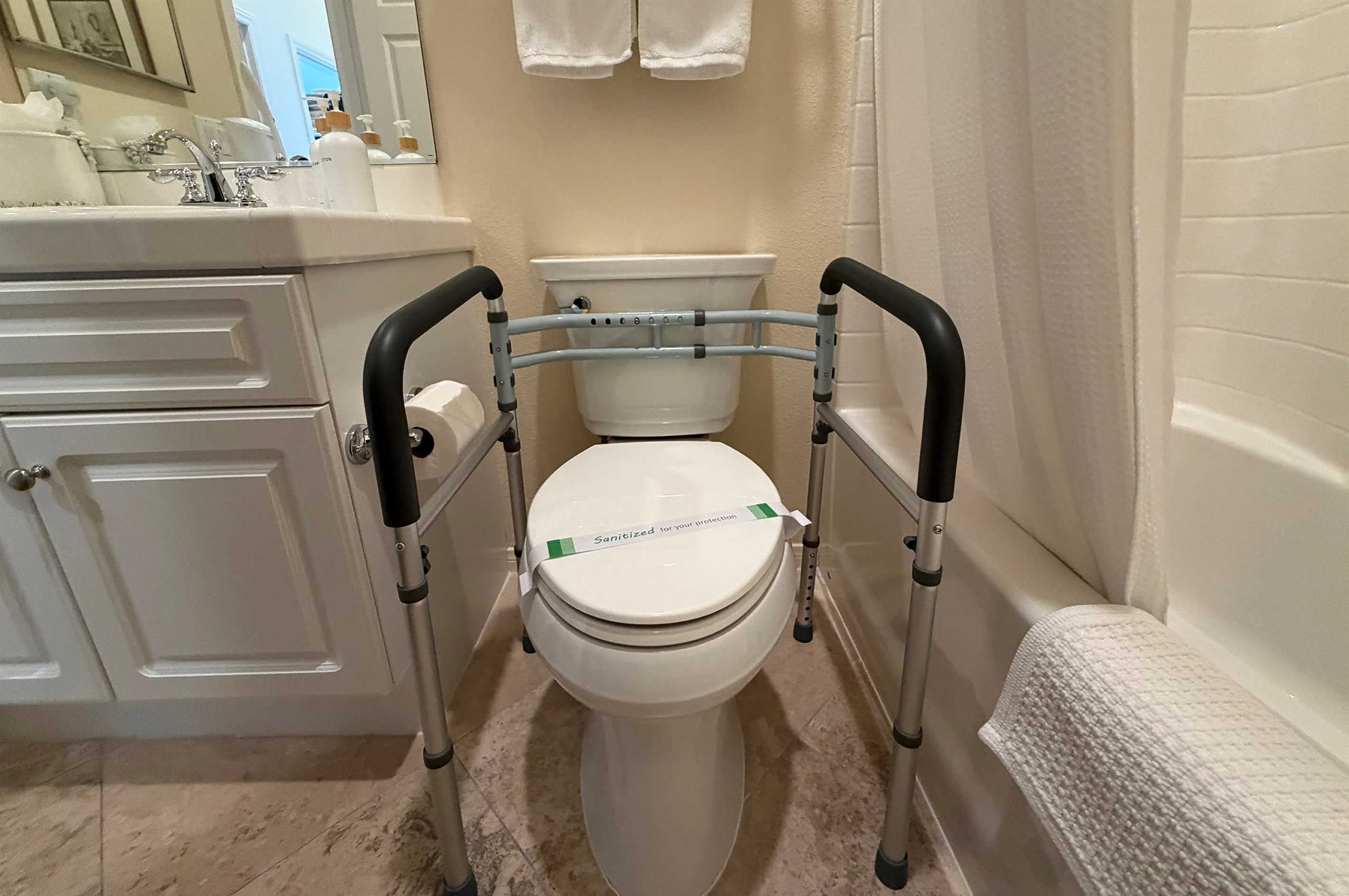 Toilet safety frame available for added stability
