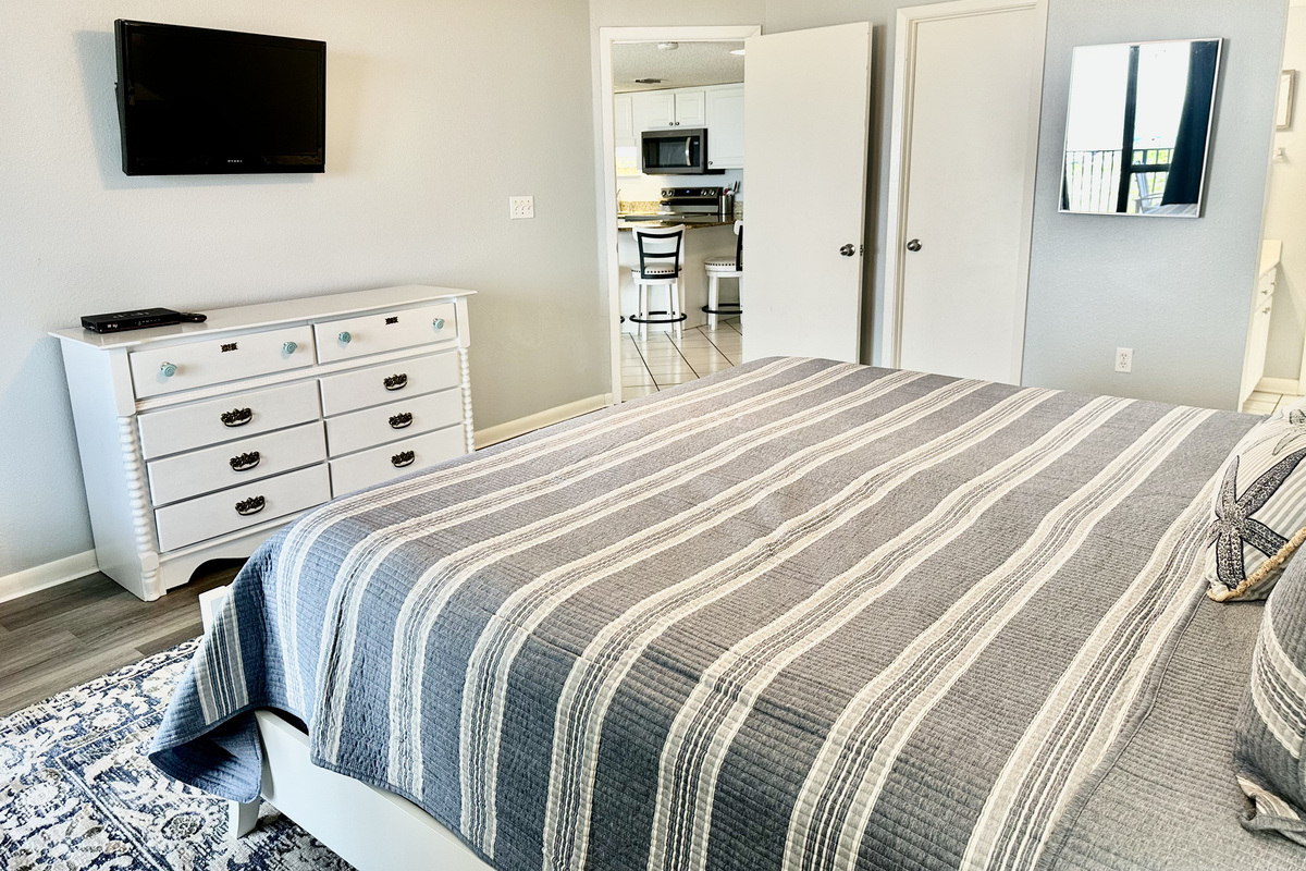 There is a walk-in closet in the master bedroom (door closed in photo)