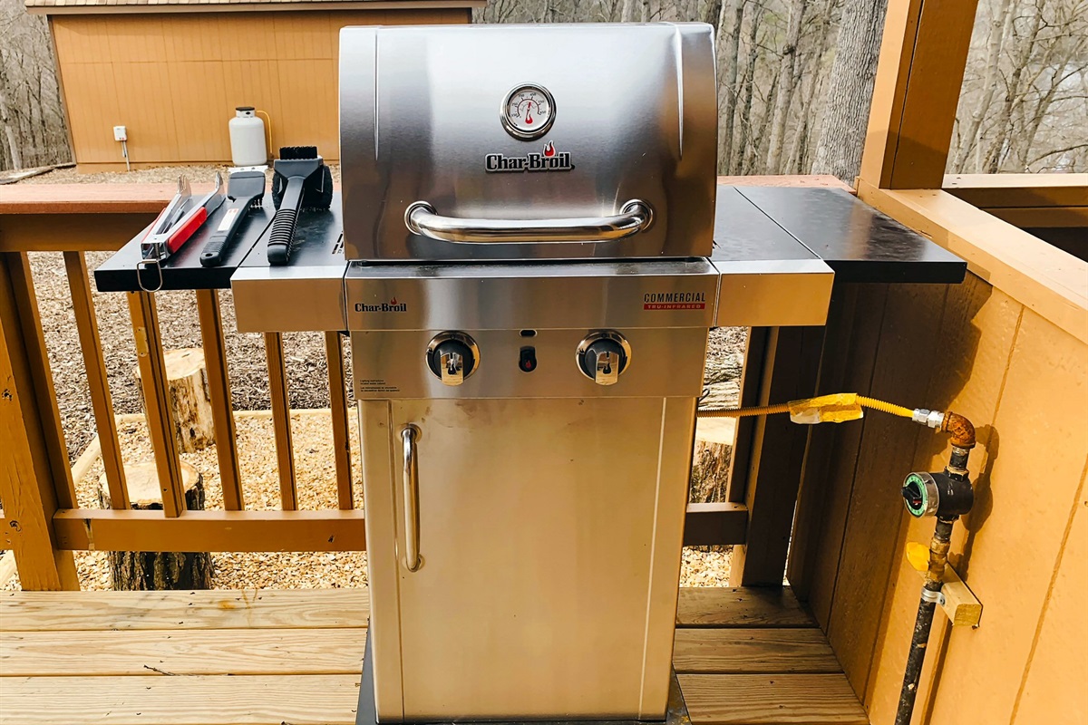 Propane grill on the deck—perfect for outdoor cooking and enjoying the mountain views!